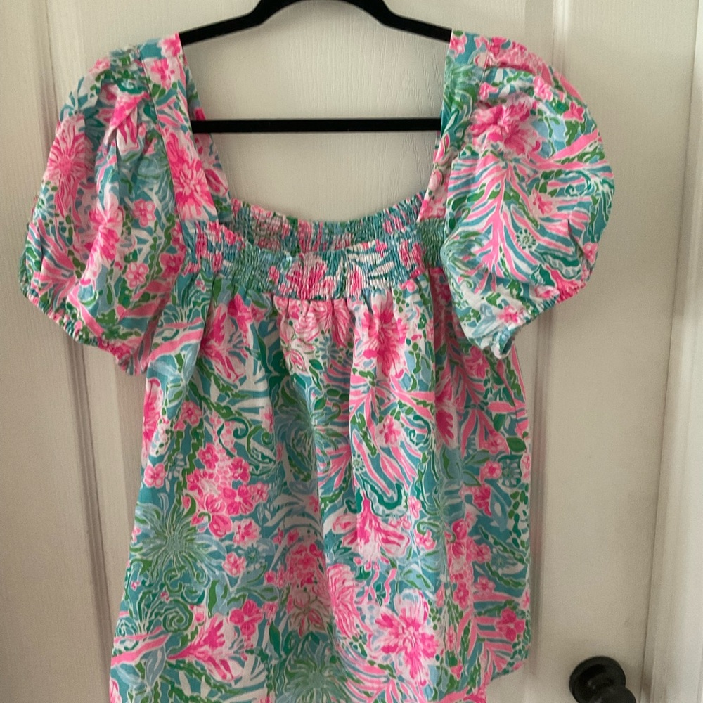 Lilly Pulitzer Keating Amalfi Blue Puff-Sleeve Top